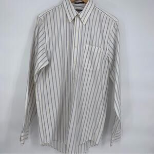 Lands’ End men supima cotton traditional fit blue & yellow stripe dressy office